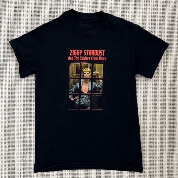 VINTAGE Ziggy Stardust and The Spiders from Mar Black Graphic T-Shirt Bowie - Picture 4 of 9
